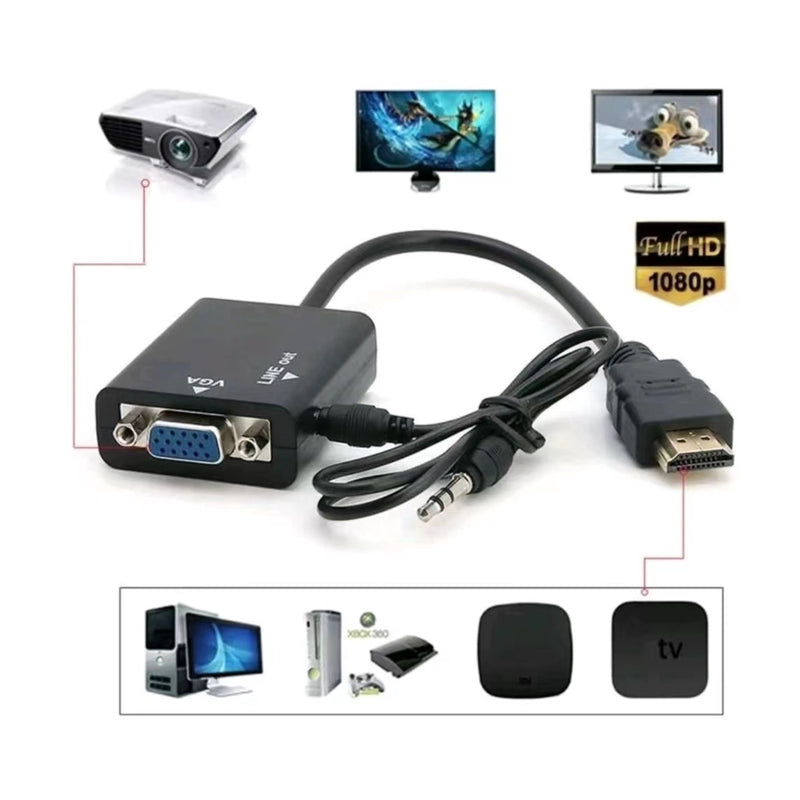 Cabo Adaptador Conversor Hdmi Para Vga Com Saída P2 De Áudio