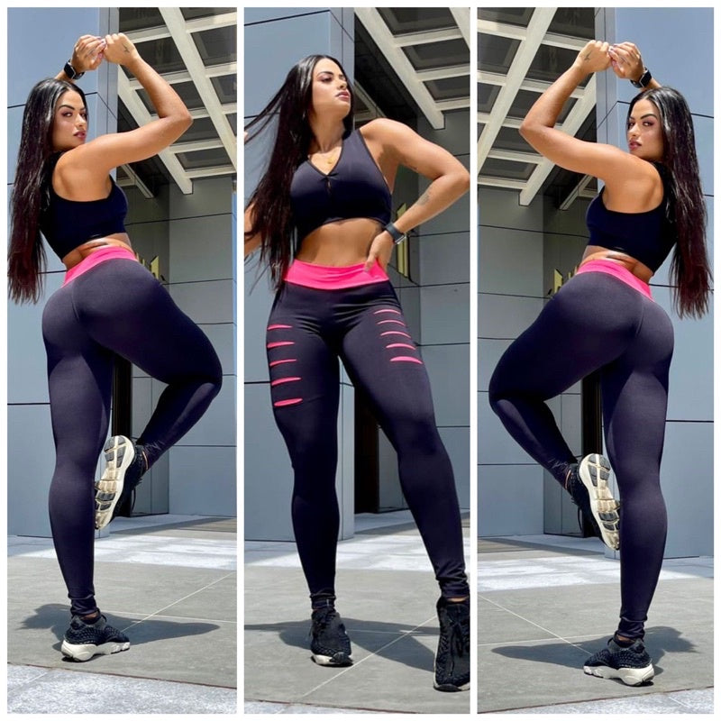 Conjunto calça legging + top fitness calça feminina academia