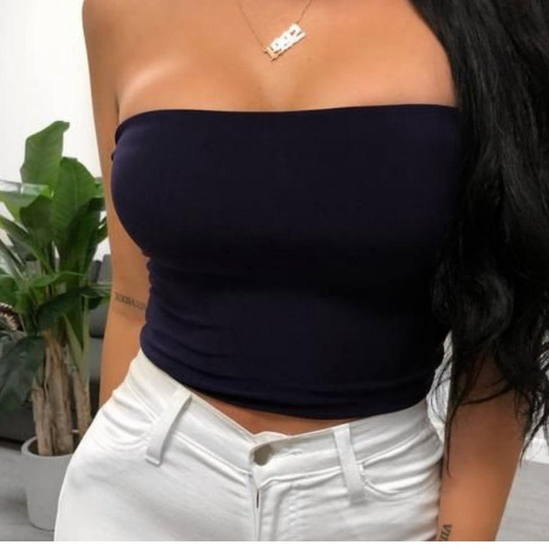 Cropped Top Faixa Liso Blogueira Tomara Que Caia Sem Mangas - Pacheco Express - Últimas Unidades 🔥