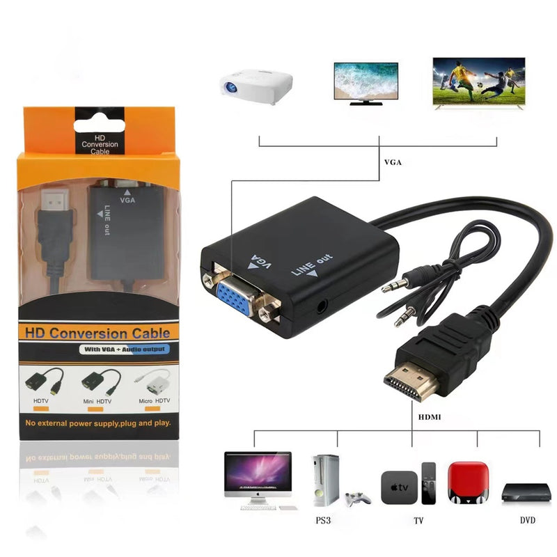 Cabo Adaptador Conversor Hdmi Para Vga Com Saída P2 De Áudio