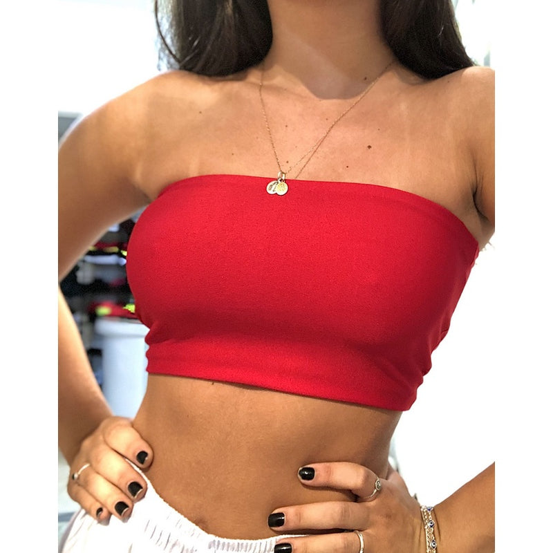 Cropped Top Faixa Liso Blogueira Tomara Que Caia Sem Mangas - Pacheco Express - Últimas Unidades 🔥