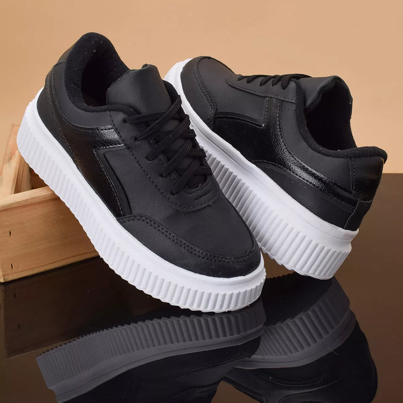 Tenis Preto Casual Plataforma Milla