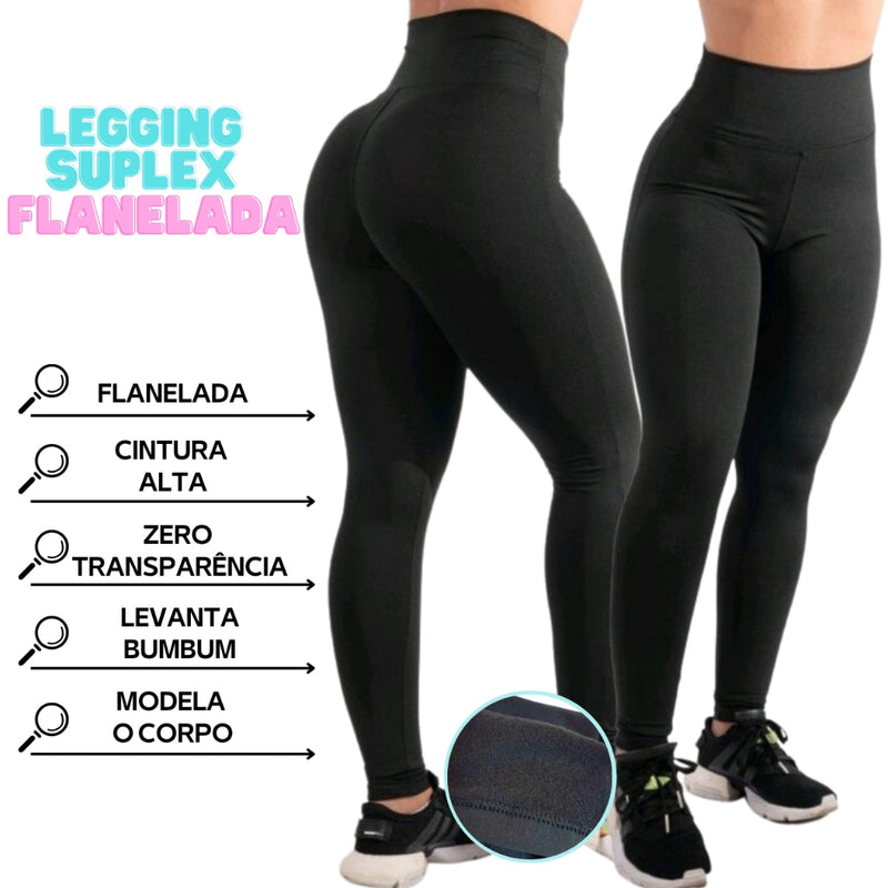 Legging Flanelada Grossa Calça Leg Peluciada Forrada Por Dentro Costura Reforçada Calça Térmica