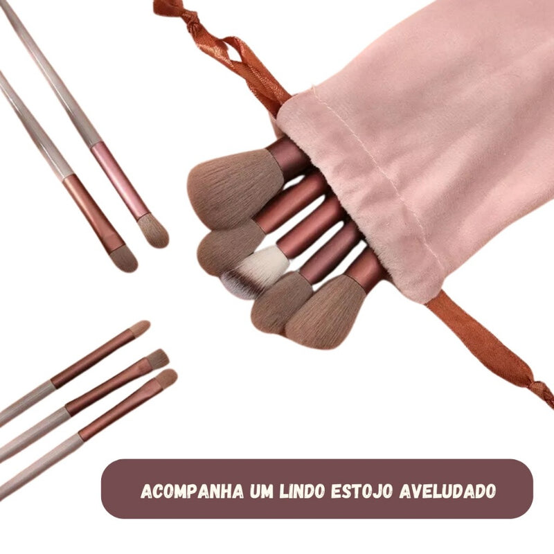 Pincel Maquiagem KIT Conjunto 13 Peças + Esponja Triangular Profissional Com Lindo Estojo Aveludado