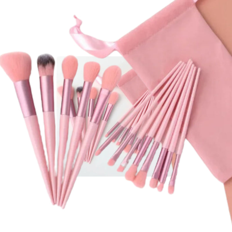 Pincel Maquiagem KIT Conjunto 13 Peças + Esponja Triangular Profissional Com Lindo Estojo Aveludado