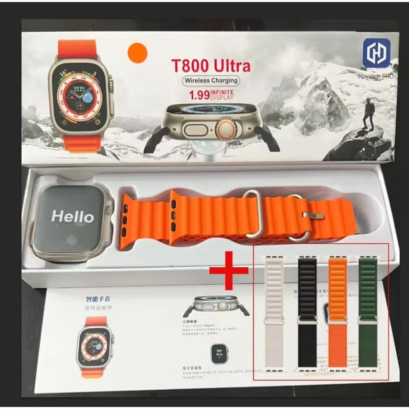 Relógio Smartwatch T800 Ultra 2024 – Monitoramento Completo de Saúde, Tela HD 1,81” e Bluetooth Duplo À Prova D'água