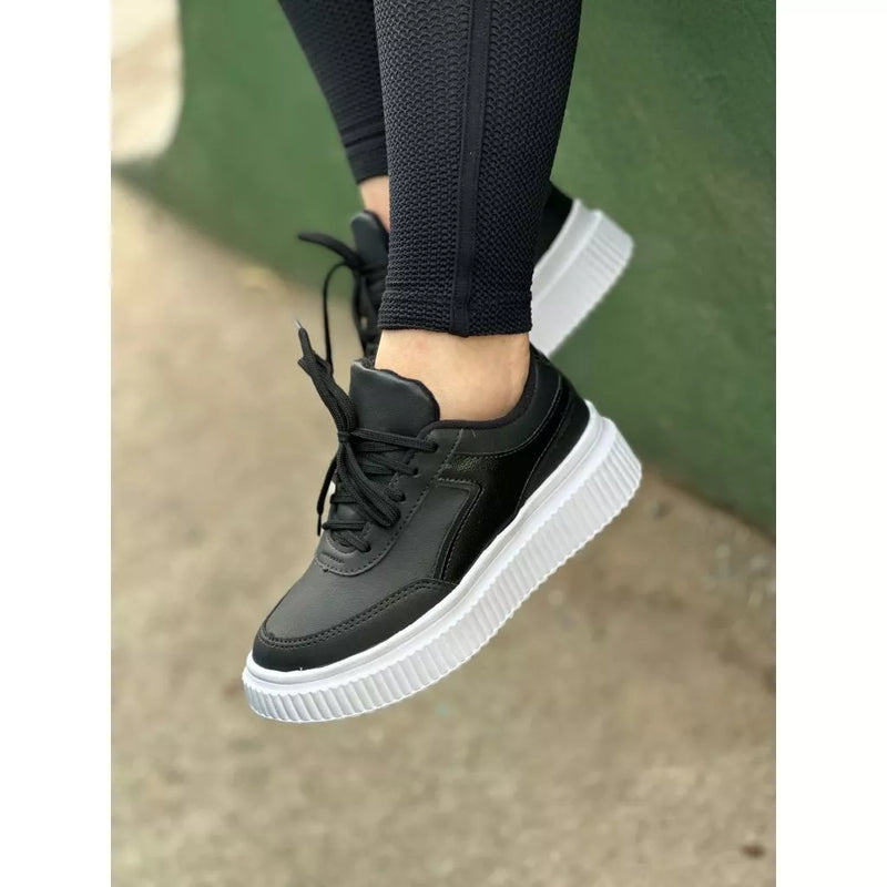 Tenis Preto Casual Plataforma Milla