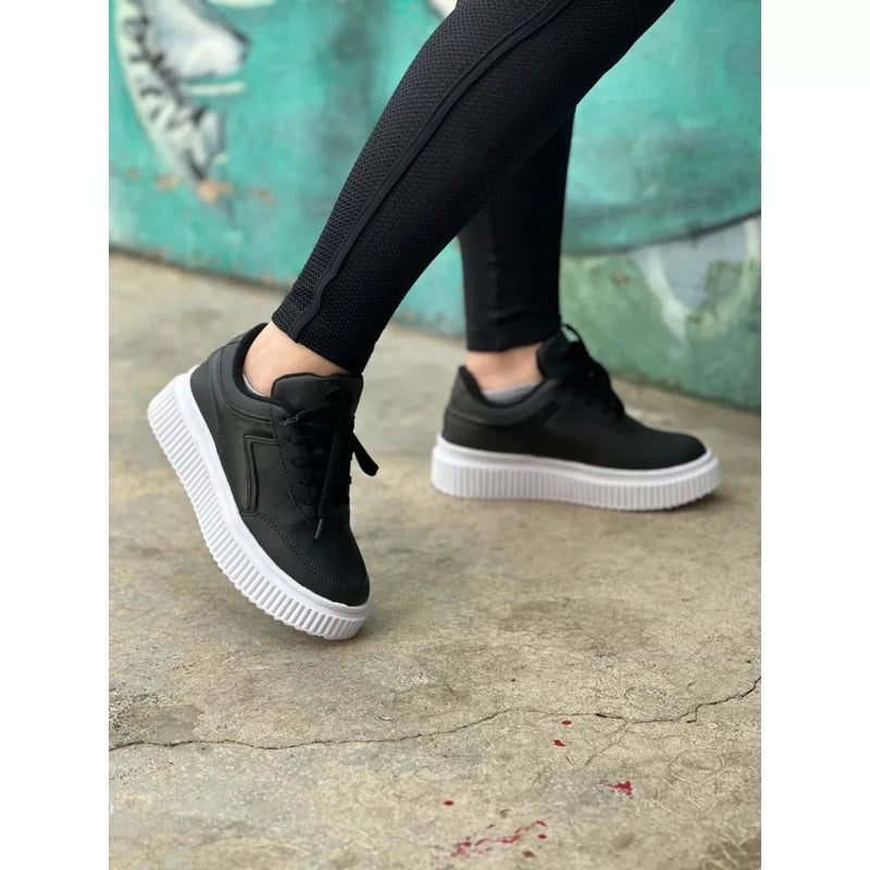 Tenis Preto Casual Plataforma Milla