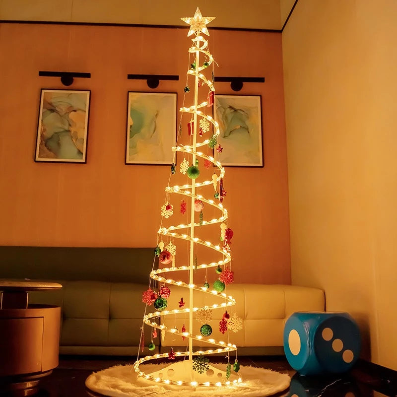 Árvore de Natal espiral LED 1,8M 110v +Papai Noel - sinos dourados e outras decorações suspensas