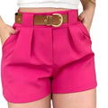 Short Alfaiataria Feminino Social Cintura Alta Com Cinto