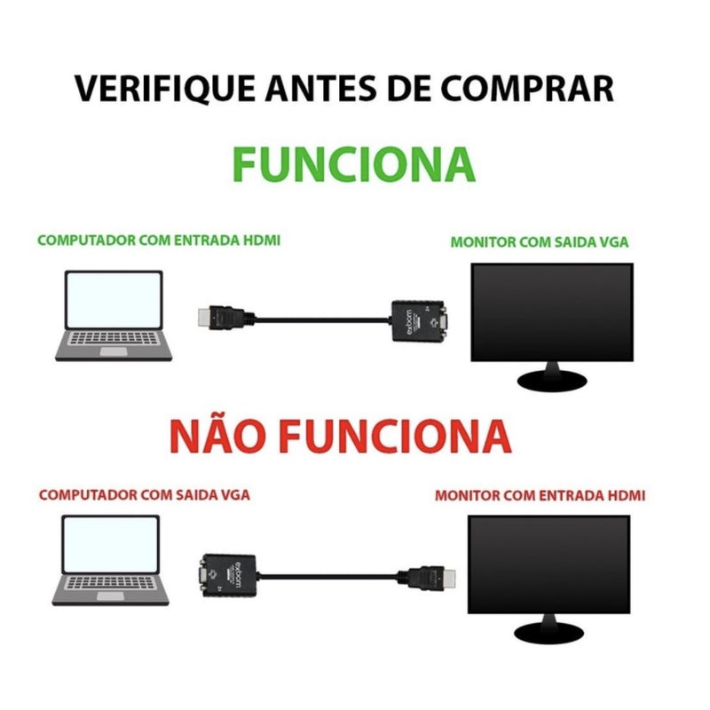 Cabo Adaptador Conversor Hdmi Para Vga Com Saída P2 De Áudio