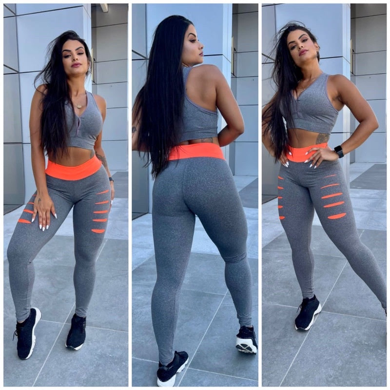 Conjunto calça legging + top fitness calça feminina academia