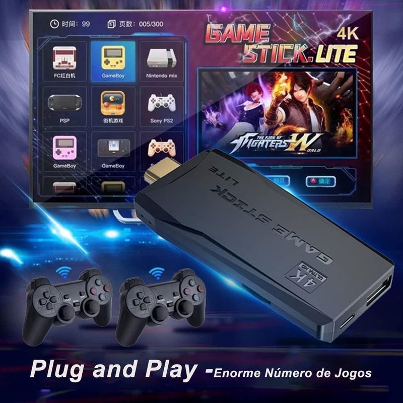 Vídeo Game Stick 4k Retrô 10.000 Jogos Original®+ 2 Controles de Brinde