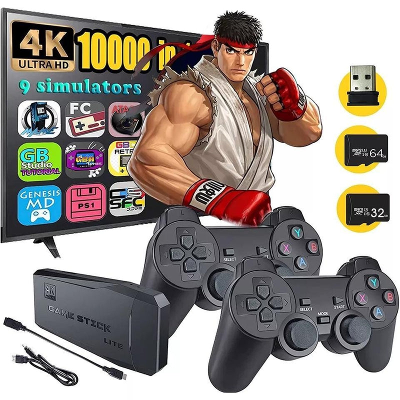 Vídeo Game Stick 4k Retrô 10.000 Jogos Original®+ 2 Controles de Brinde